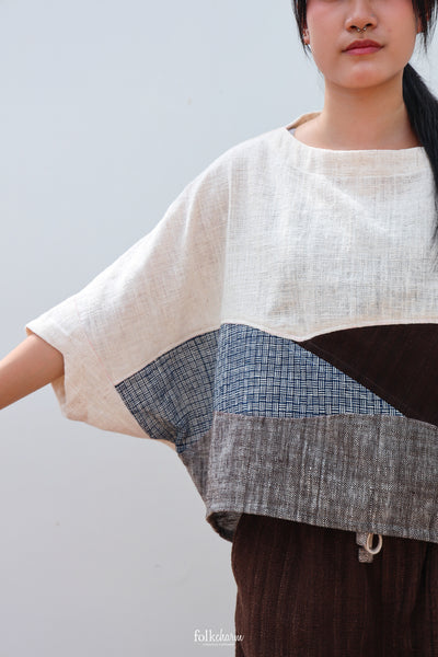 Batwing Cropped Blouse in Patchwork