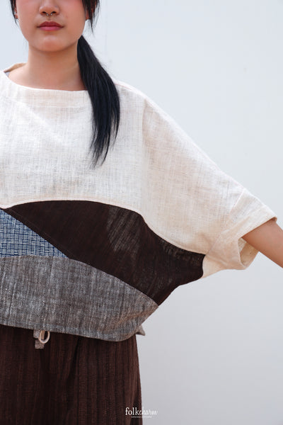Batwing Cropped Blouse in Patchwork