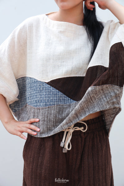 Batwing Cropped Blouse in Patchwork