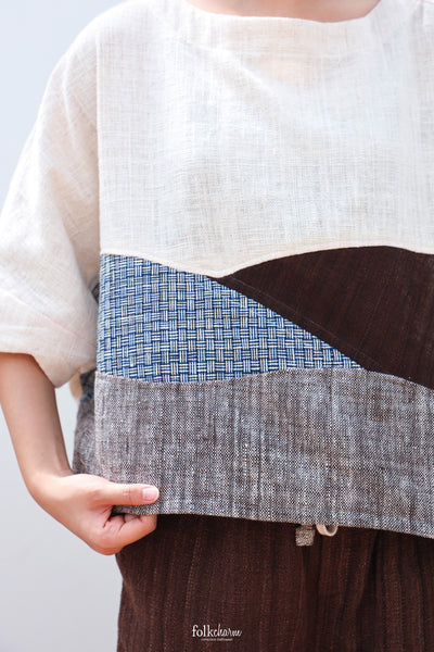 Batwing Cropped Blouse in Patchwork