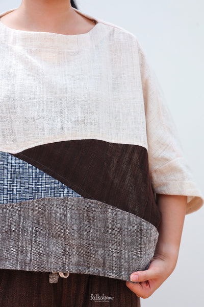 Batwing Cropped Blouse in Patchwork