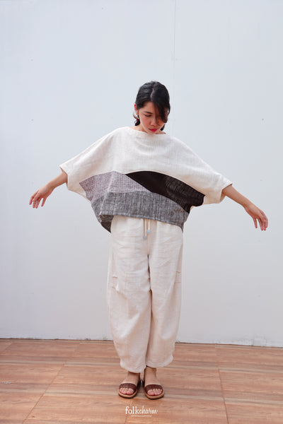 Batwing Cropped Blouse in Patchwork