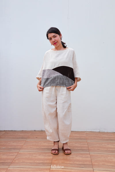 Batwing Cropped Blouse in Patchwork