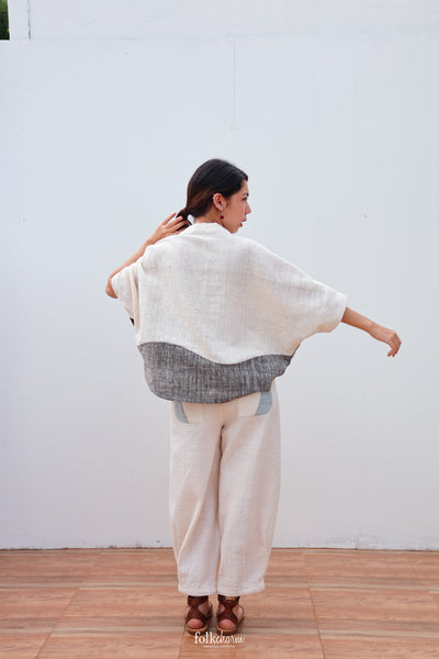 Batwing Cropped Blouse in Patchwork