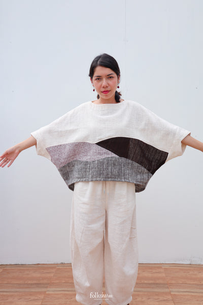 Batwing Cropped Blouse in Patchwork