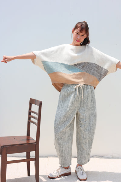 Batwing Cropped Blouse in Buak Blue Patchwork