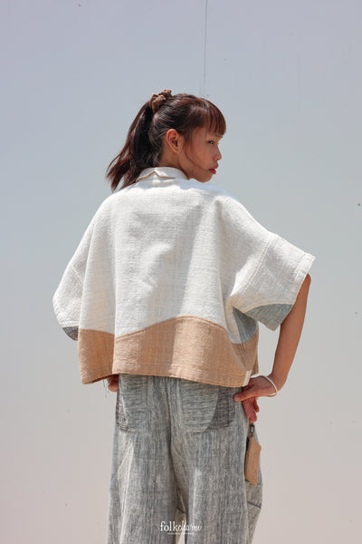 Kimono Shortsleeved Blouse in Buak Blue Patchwork