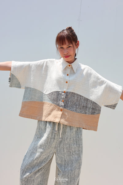 Kimono Shortsleeved Blouse in Buak Blue Patchwork