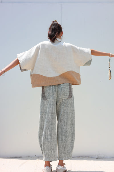 Kimono Shortsleeved Blouse in Buak Blue Patchwork