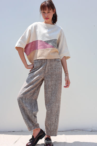 Batwing Cropped Blouse in Lac Pink Patchwork