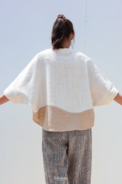 Batwing Cropped Blouse in Lac Pink Patchwork