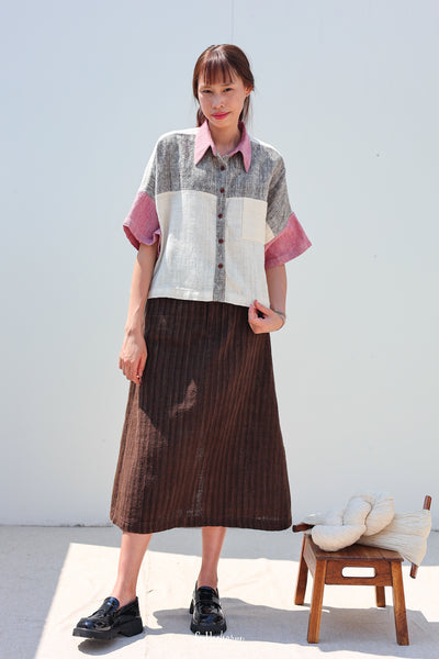 Kimono Shortsleeved Blouse in Lac Pink/Ebony Gray