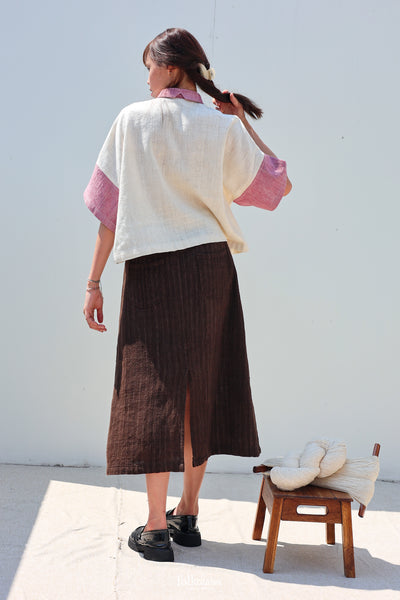 Kimono Shortsleeved Blouse in Lac Pink/Ebony Gray