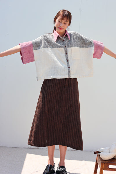 Kimono Shortsleeved Blouse in Lac Pink/Ebony Gray