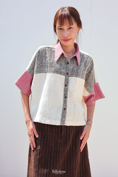 Kimono Shortsleeved Blouse in Lac Pink/Ebony Gray