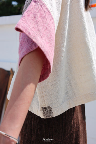 Kimono Shortsleeved Blouse in Lac Pink/Ebony Gray