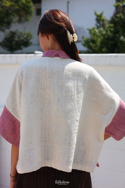 Kimono Shortsleeved Blouse in Lac Pink/Ebony Gray
