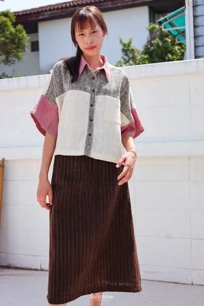 Kimono Shortsleeved Blouse in Lac Pink/Ebony Gray