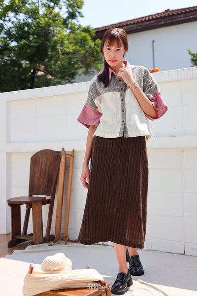 Kimono Shortsleeved Blouse in Lac Pink/Ebony Gray