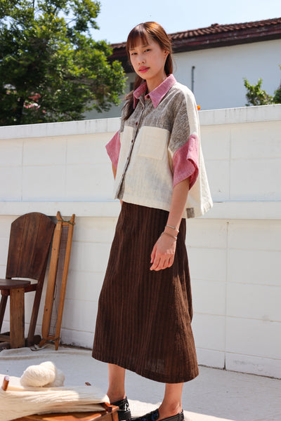 Kimono Shortsleeved Blouse in Lac Pink/Ebony Gray