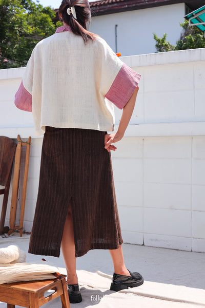 Kimono Shortsleeved Blouse in Lac Pink/Ebony Gray