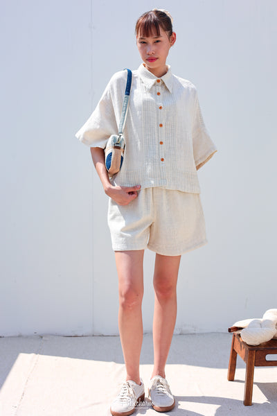 Kimono Shortsleeved Blouse in Closed-Loop Buak Blue