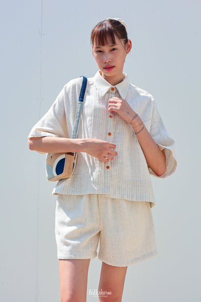 Kimono Shortsleeved Blouse in Closed-Loop Buak Blue