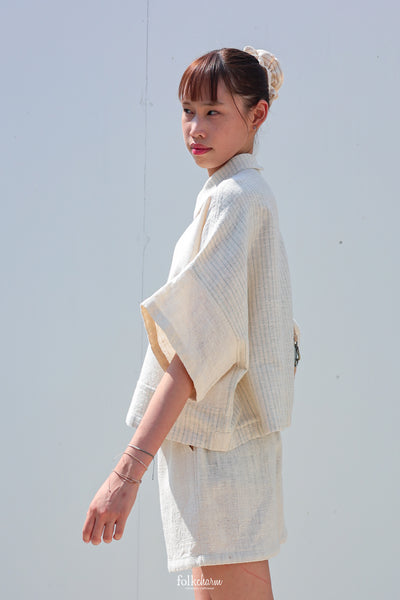 Kimono Shortsleeved Blouse in Closed-Loop Buak Blue