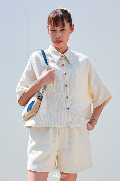 Kimono Shortsleeved Blouse in Closed-Loop Buak Blue