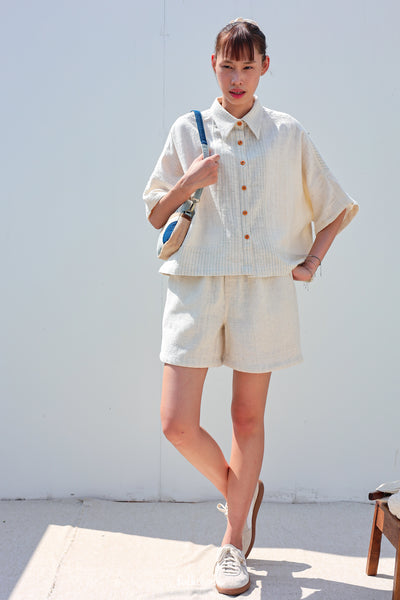 Kimono Shortsleeved Blouse in Closed-Loop Buak Blue