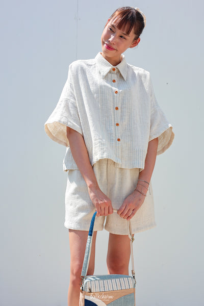 Kimono Shortsleeved Blouse in Closed-Loop Buak Blue