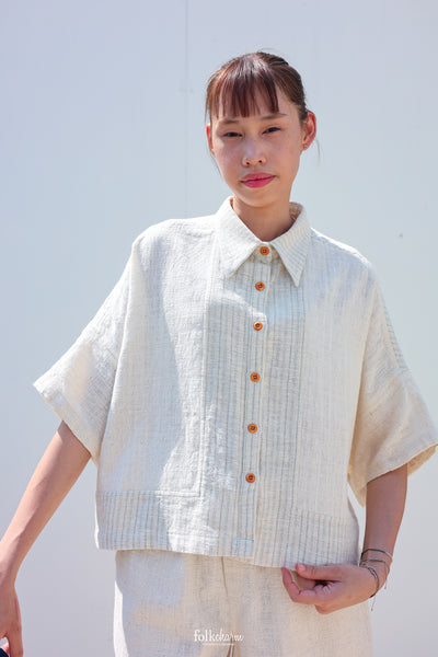 Kimono Shortsleeved Blouse in Closed-Loop Buak Blue