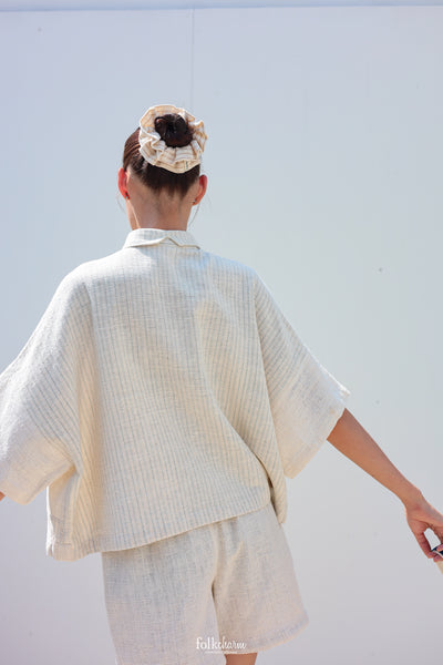 Kimono Shortsleeved Blouse in Closed-Loop Buak Blue