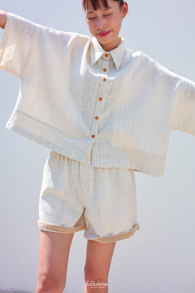 Kimono Shortsleeved Blouse in Closed-Loop Buak Blue