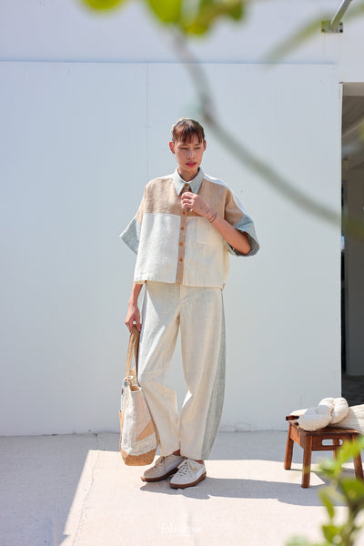 Kimono Shortsleeved Blouse in Buak Blue/Natural Brown