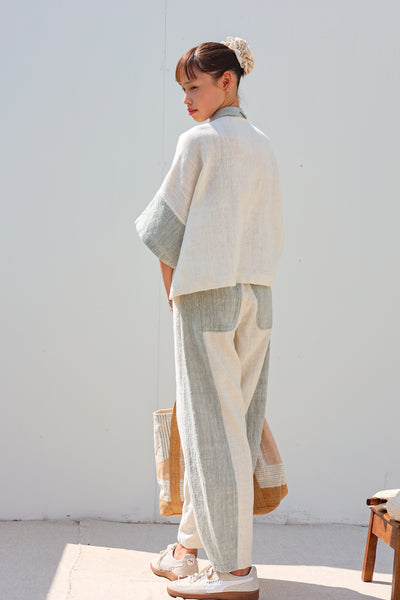 Kimono Shortsleeved Blouse in Buak Blue/Natural Brown