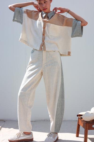 Kimono Shortsleeved Blouse in Buak Blue/Natural Brown