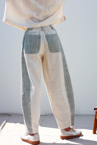 Two Tone Barrel-leg Trousers in Buak Blue