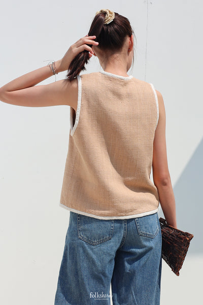 Recomposed Two-way Vest in Natural Brown