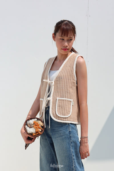 Recomposed Two-way Vest in Natural Brown