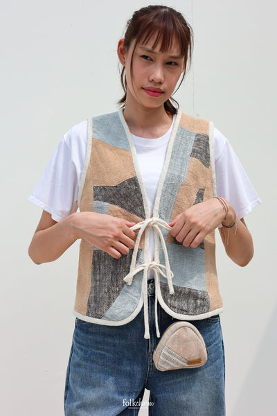 Recomposed Two-way Vest in Natural Brown