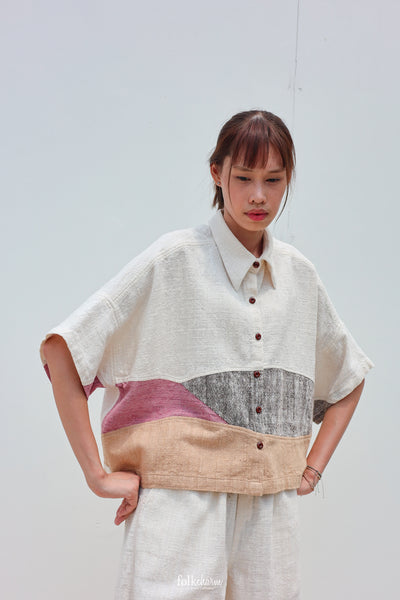 Kimono Shortsleeved Blouse in Lac Pink Patchwork