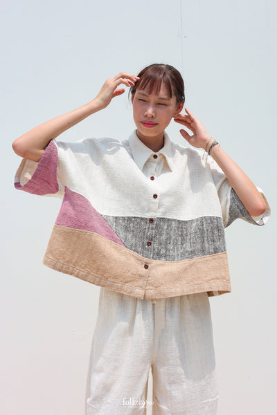 Kimono Shortsleeved Blouse in Lac Pink Patchwork