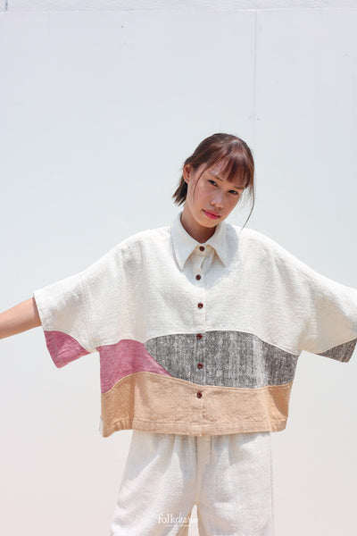 Kimono Shortsleeved Blouse in Lac Pink Patchwork