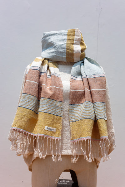 Aunty Plian's Light Scarf Blue/Yellow/Taupe