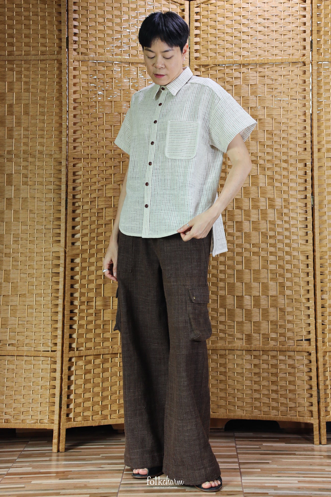 Shortsleeve Loose Blouse Mandarin