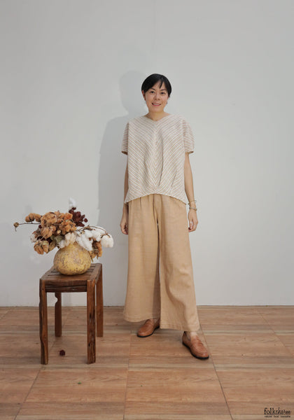 V Neck Balloon Blouse (Stripe)  (Pre-order)