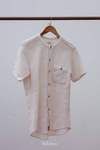 Mandarin Collar Short Sleeve Shirt-S